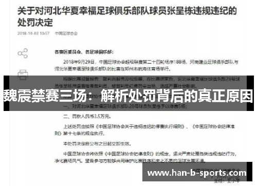 魏震禁赛三场：解析处罚背后的真正原因
